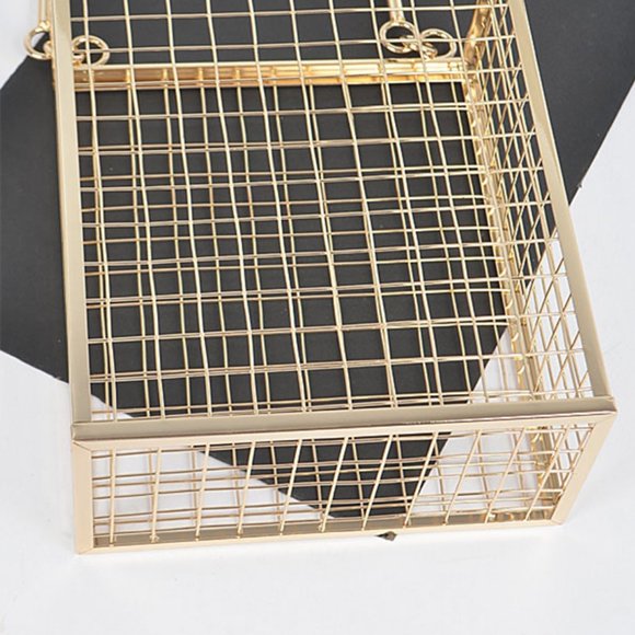 Gold Caged Metal Framed Top Handel Handbag - Picture 6 of 7